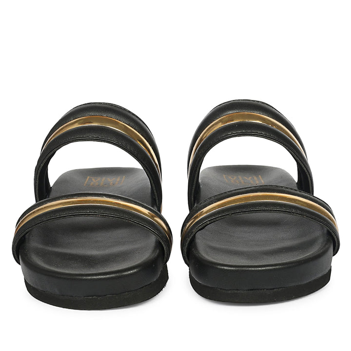 Daniela Black Leather Footbed Sandals