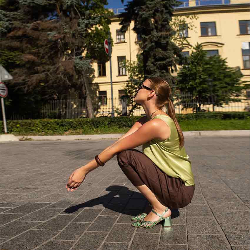 Saint Cianna Green Multi Hand-Woven Leather Block Heels