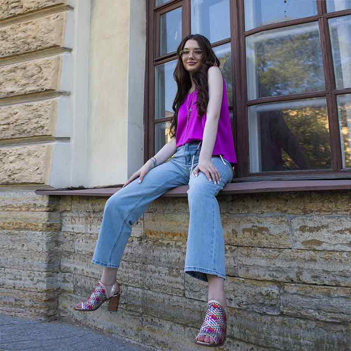 Saint Bella Multi Woven Leather Block Heels