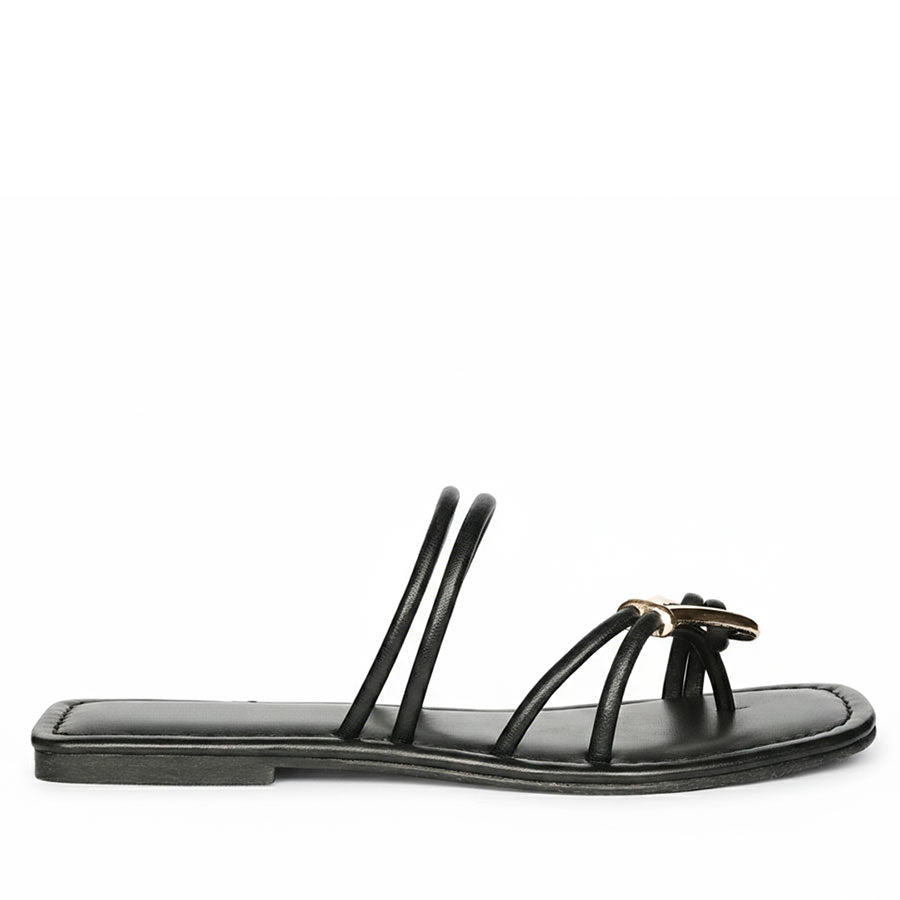 Saura Black Metal Trim Leather Flats