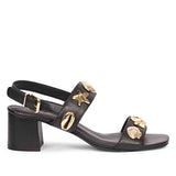 Saint Assisi Gold Seashell & Star Studs Leather Block Heels