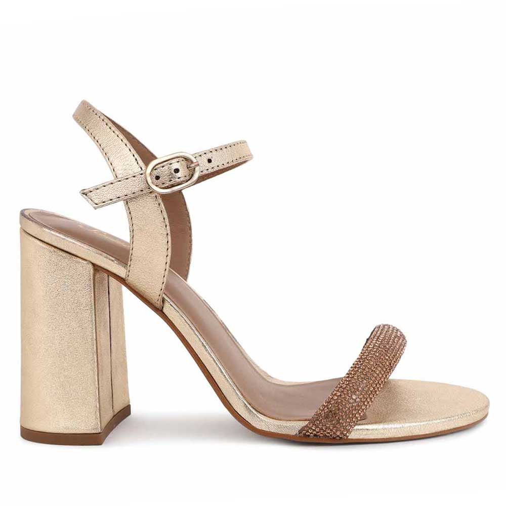 Strass embellished metallic block heels