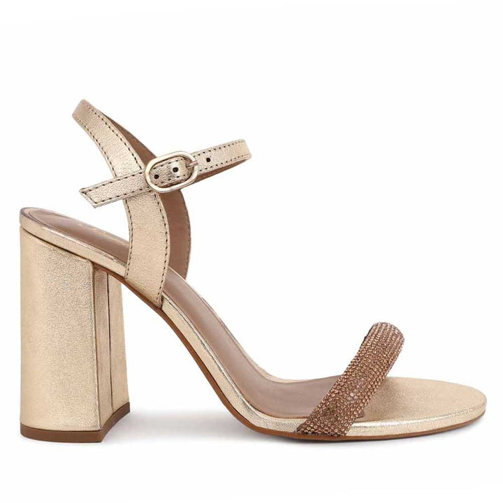 Strass embellished metallic block heels