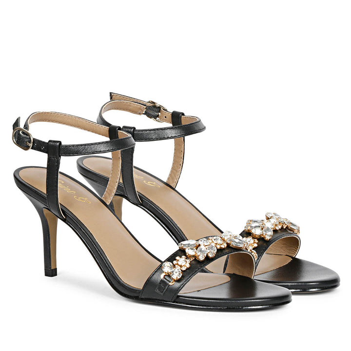 Transparent Stone Black Stiletto Heels