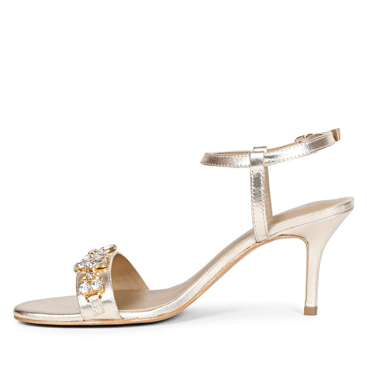 Transparent Stone Gold Stiletto Heels