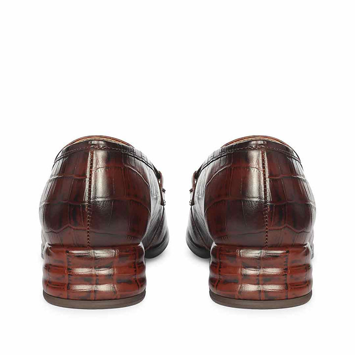 Saint Jacqueline Croc Embossed Choco Leather Moccasins