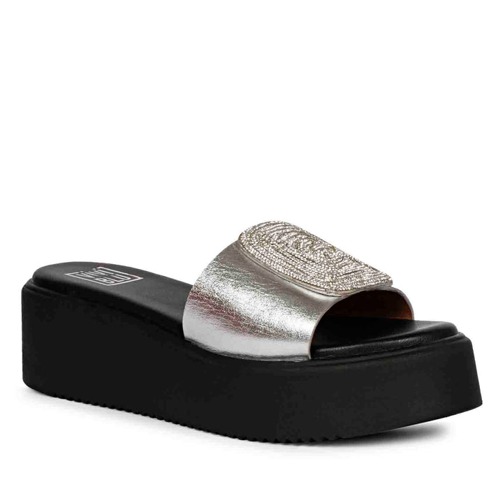 ViviBlu Silver Leather Platform Sandals