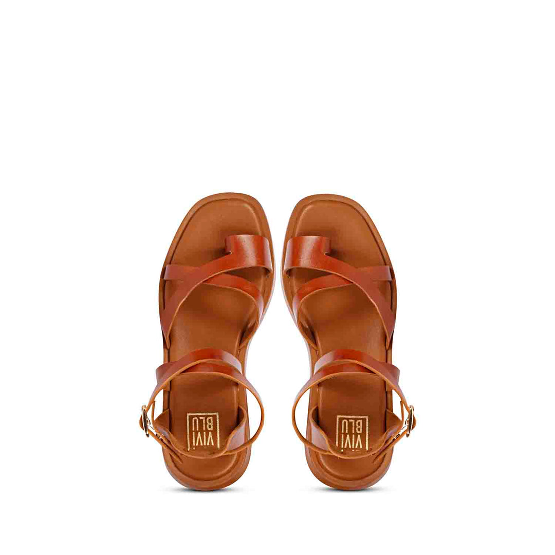 ViviBlu Tan Leather Platform Sandals