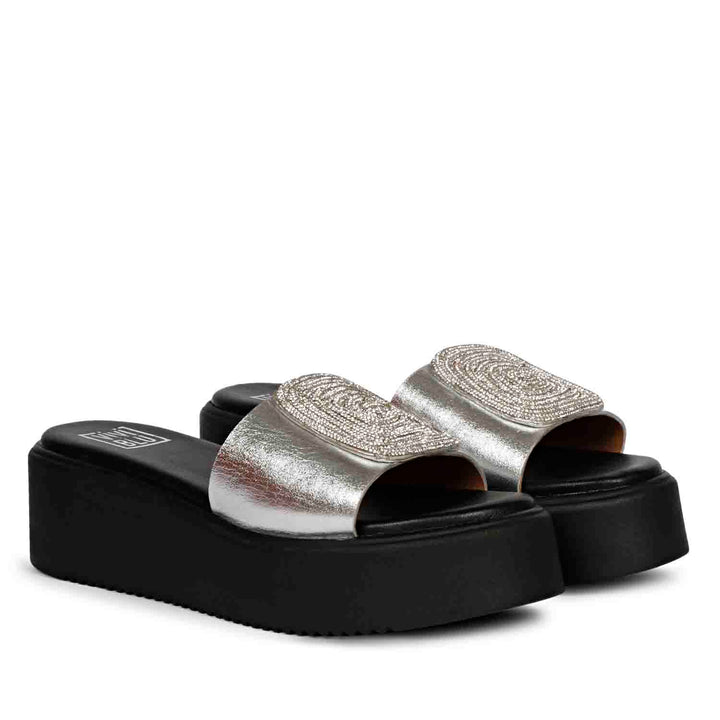 ViviBlu Silver Leather Platform Sandals