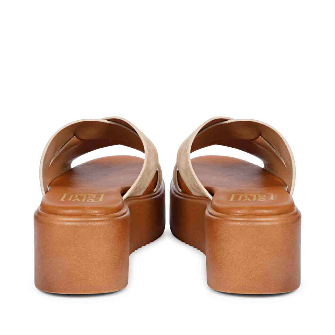 Anya Criss Cross Tan Leather Platform Sandals