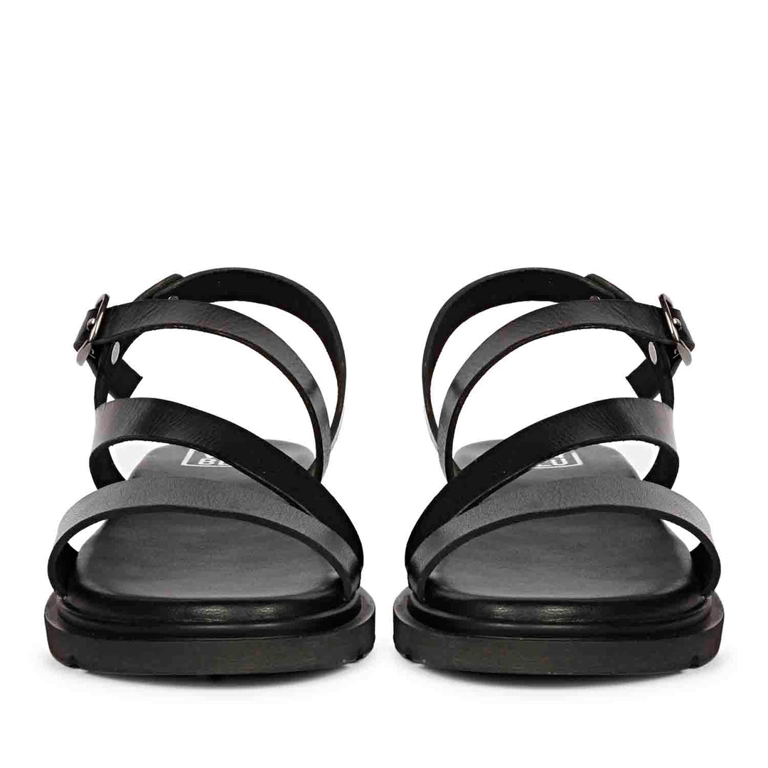 ViviBlu Black Leather Flat Sandals1