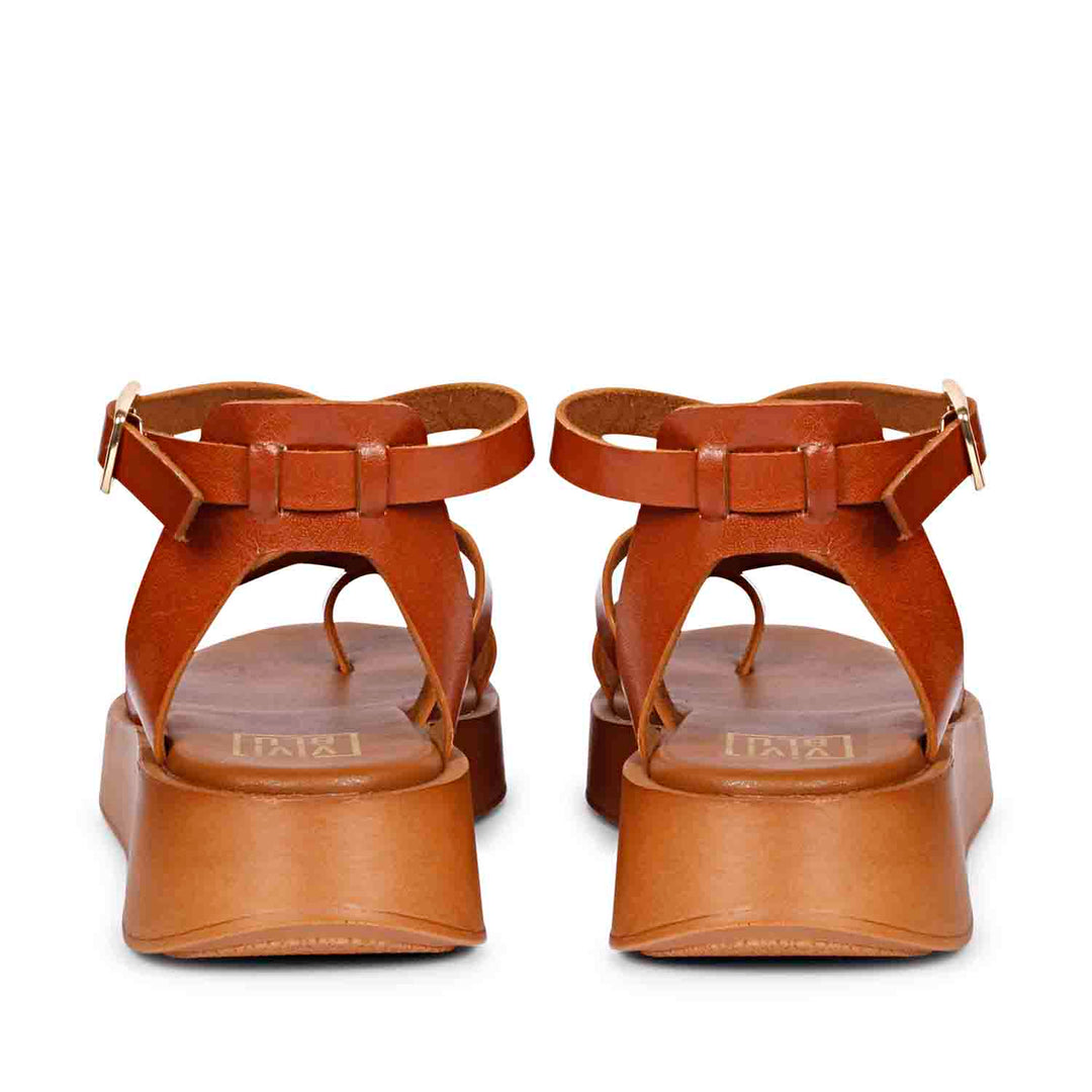 ViviBlu Tan Leather Platform Sandals