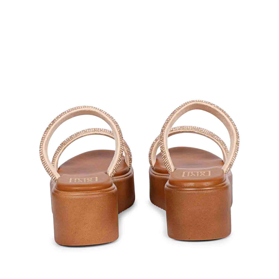 Aylin Crystal Cord Tan Platform Sandals