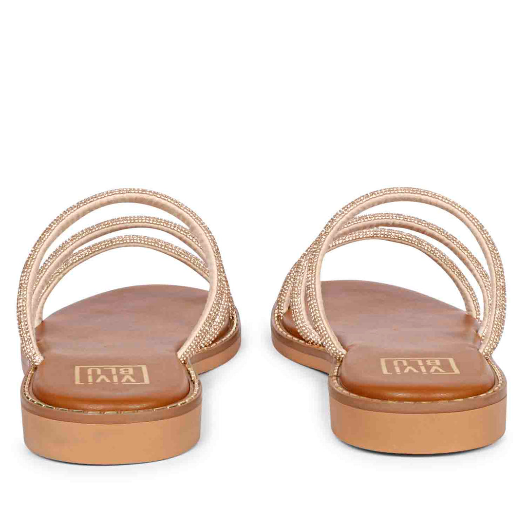 Cloe Crystal Cord Tan Flat Sandals