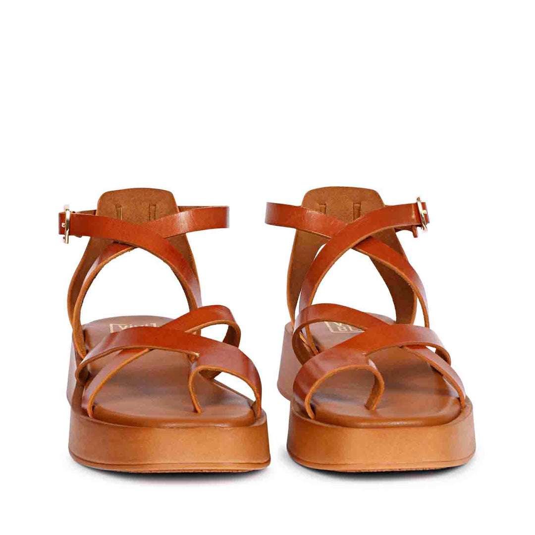 ViviBlu Tan Leather Platform Sandals