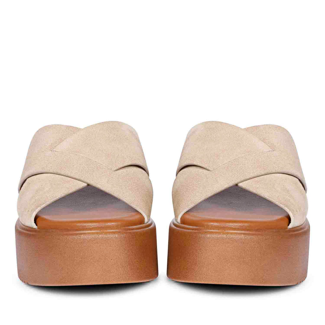 Anya Criss Cross Tan Leather Platform Sandals