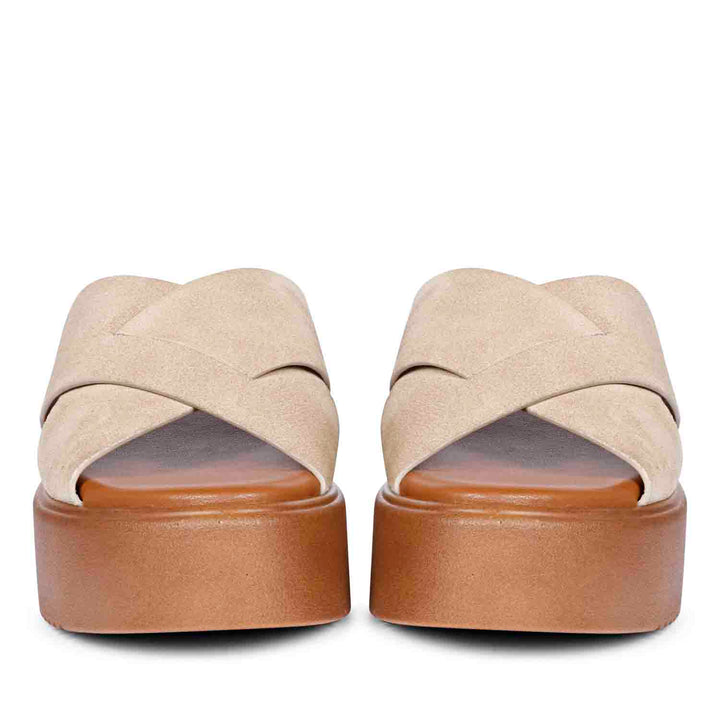 Anya Criss Cross Tan Leather Platform Sandals