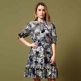 Saint Womens Blue Printed Viscose Lurex Short Dress