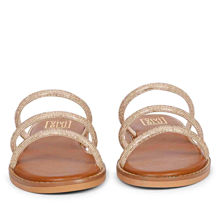 Cloe Crystal Cord Tan Flat Sandals