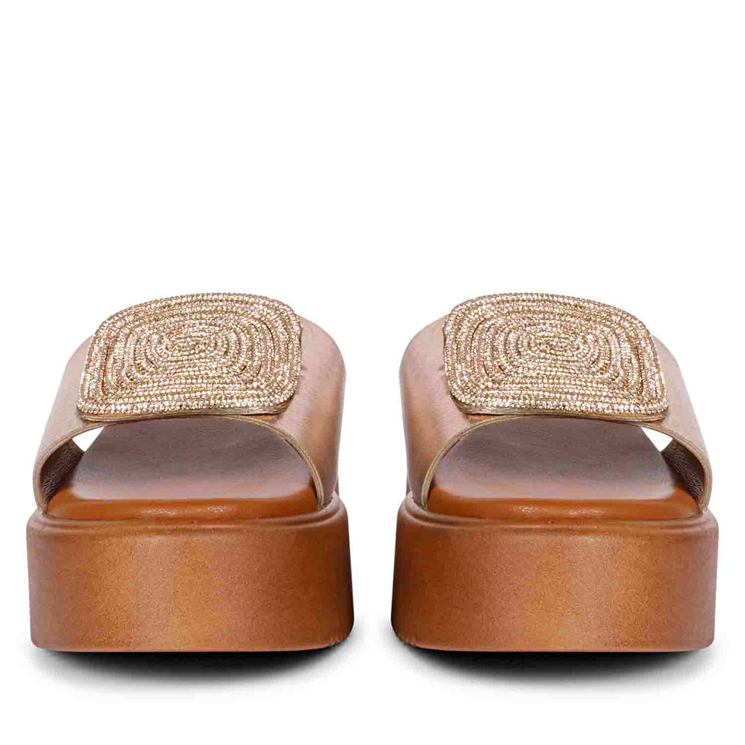 Freya Platin Leather Platform Sandals