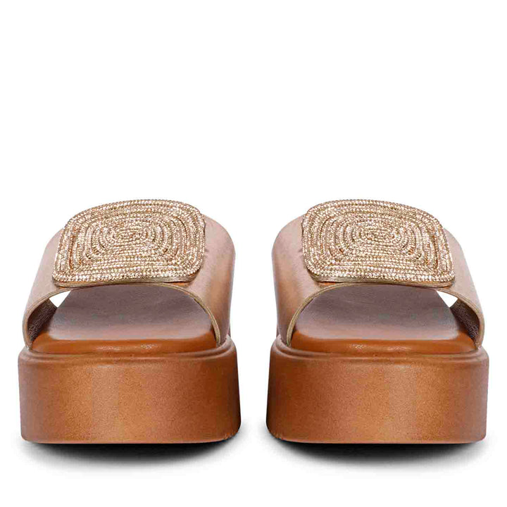 Freya Platin Leather Platform Sandals