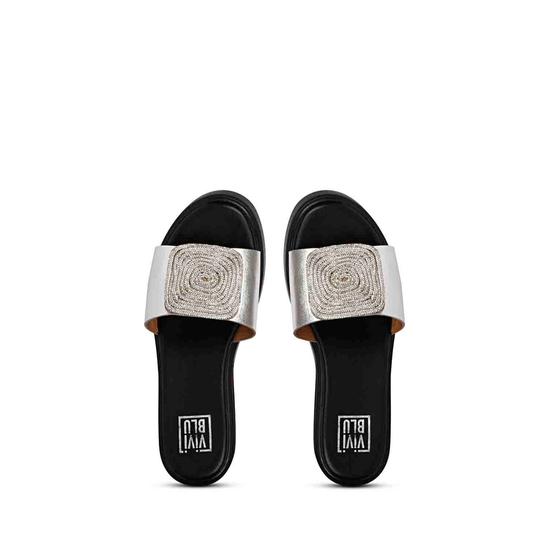 ViviBlu Silver Leather Platform Sandals