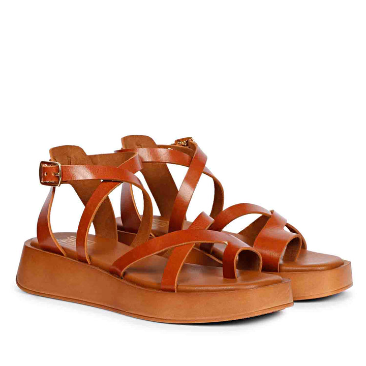 ViviBlu Tan Leather Platform Sandals