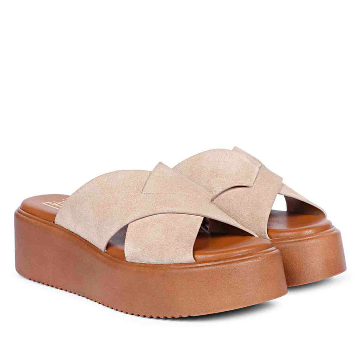Anya Criss Cross Tan Leather Platform Sandals
