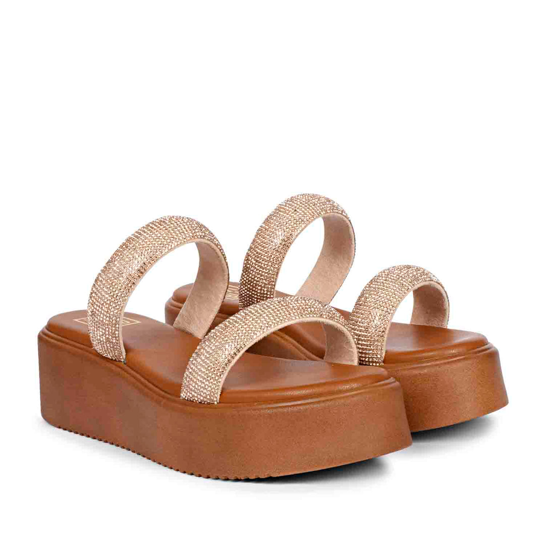 Aylin Crystal Cord Tan Platform Sandals