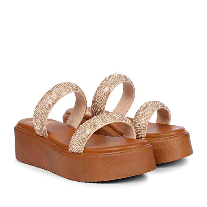 Aylin Crystal Cord Tan Platform Sandals