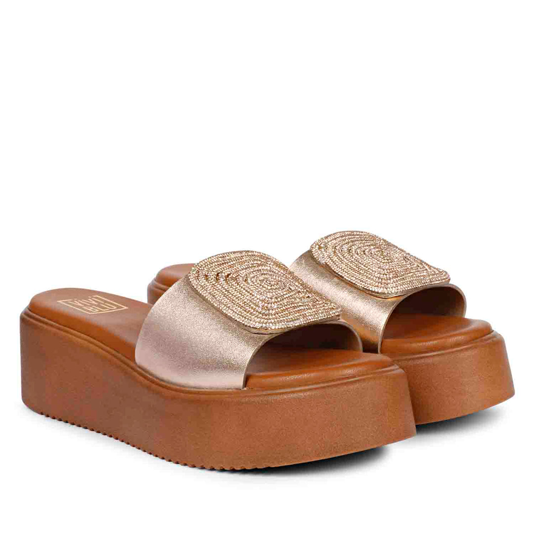 Freya Platin Leather Platform Sandals