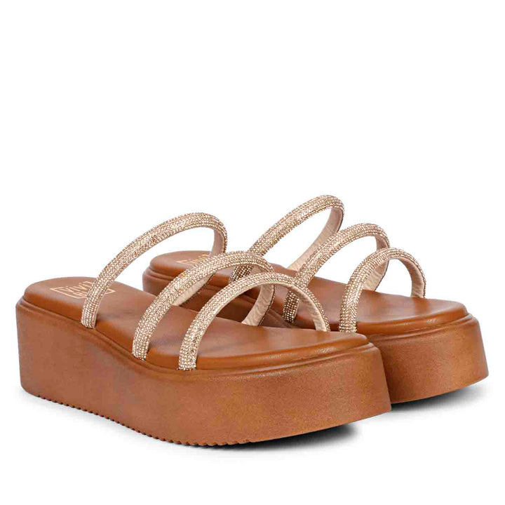 Cloe Crystal Cord Tan Platform Sandals