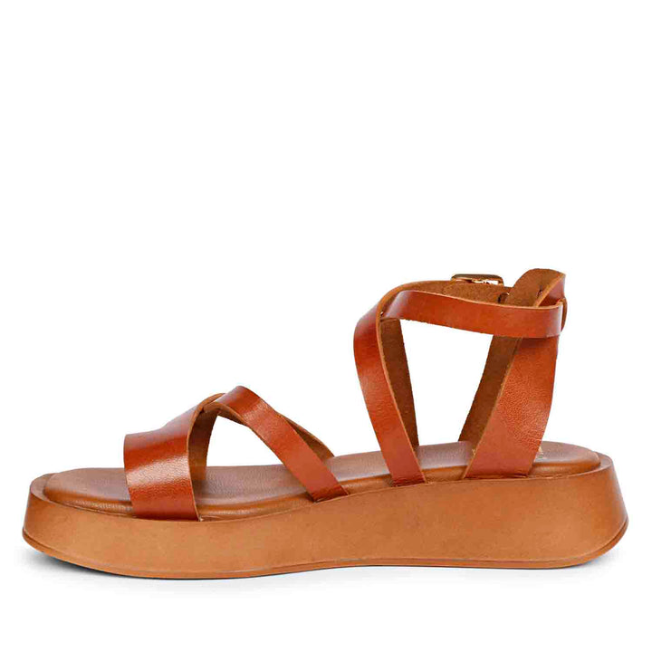 ViviBlu Tan Leather Platform Sandals