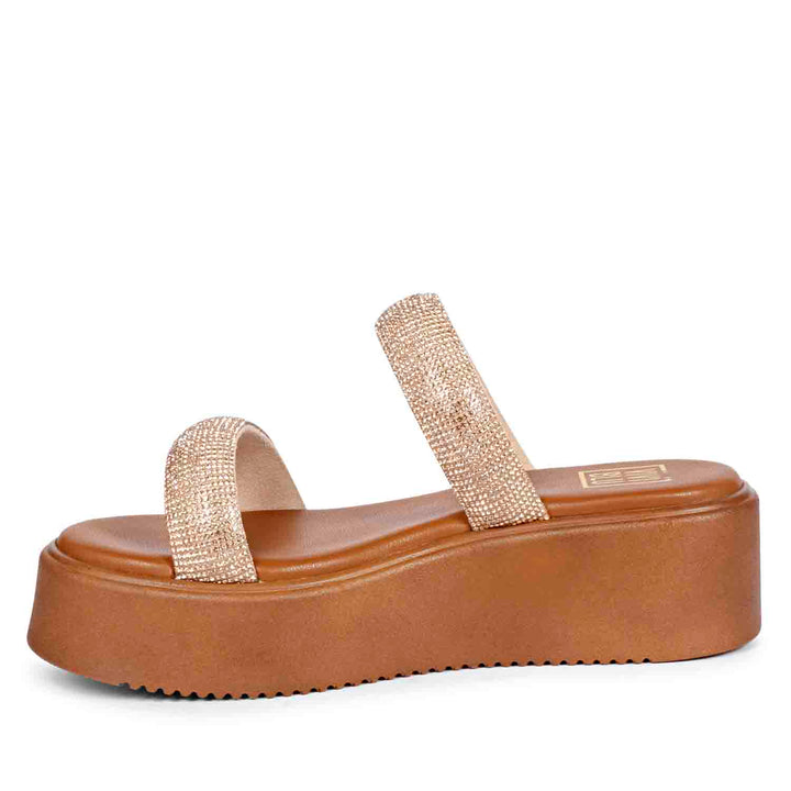 Aylin Crystal Cord Tan Platform Sandals
