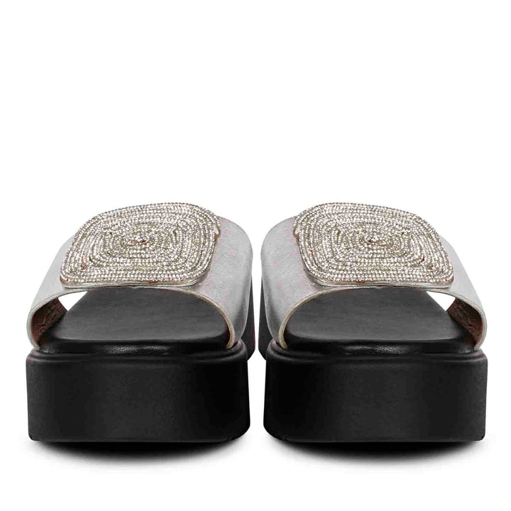ViviBlu Silver Leather Platform Sandals