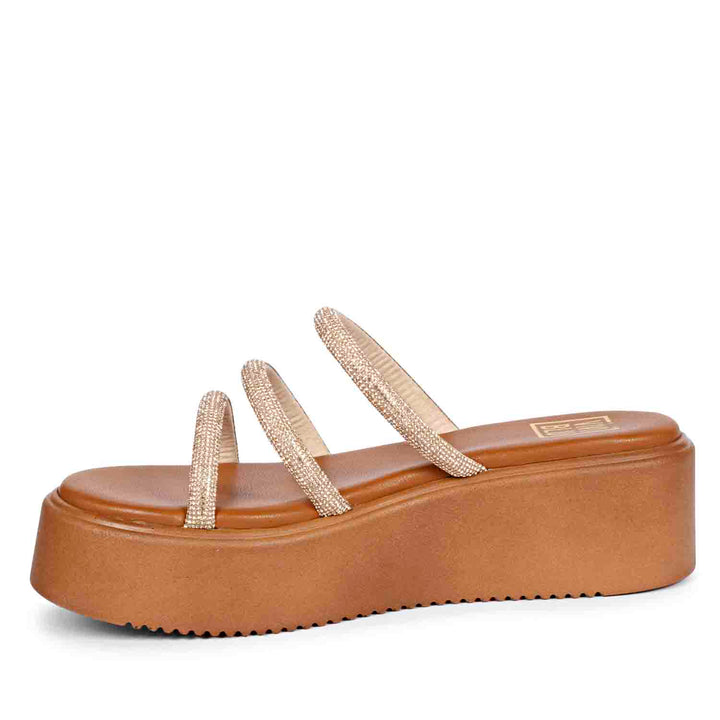 Cloe Crystal Cord Tan Platform Sandals