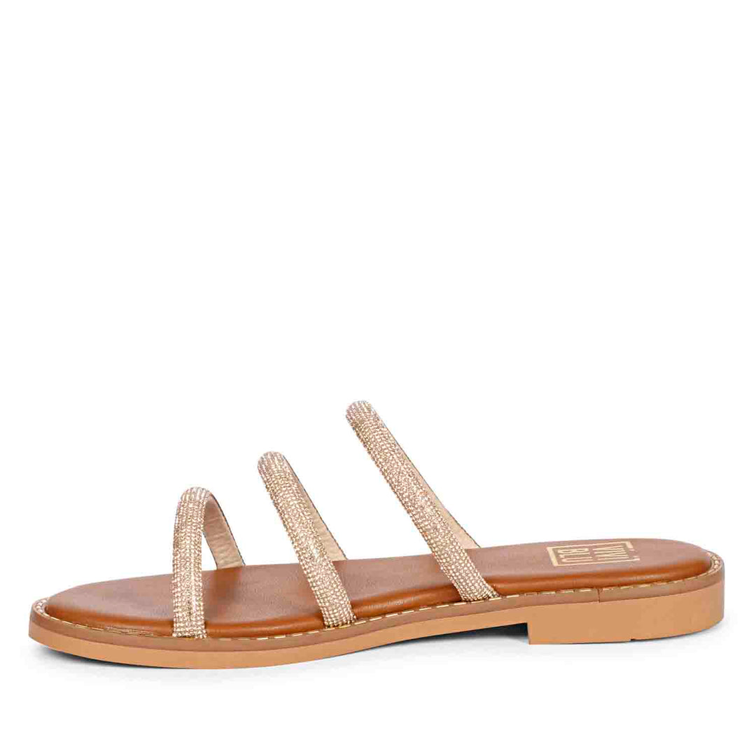 Cloe Crystal Cord Tan Flat Sandals