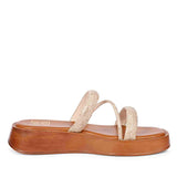 ViviBlu Cuoio Leather Platform Sandals Embellished With Champagne Straps