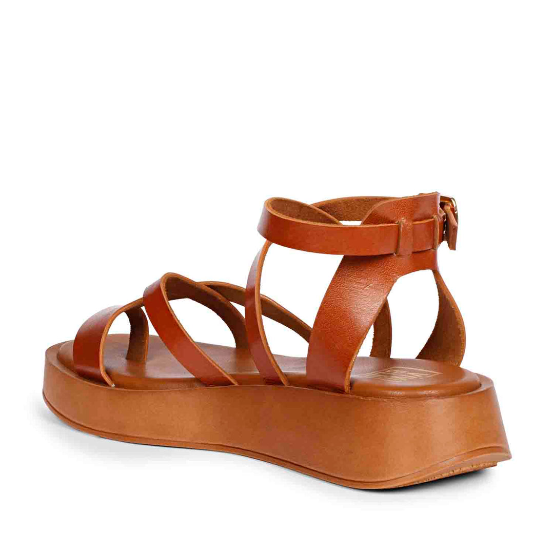 ViviBlu Tan Leather Platform Sandals