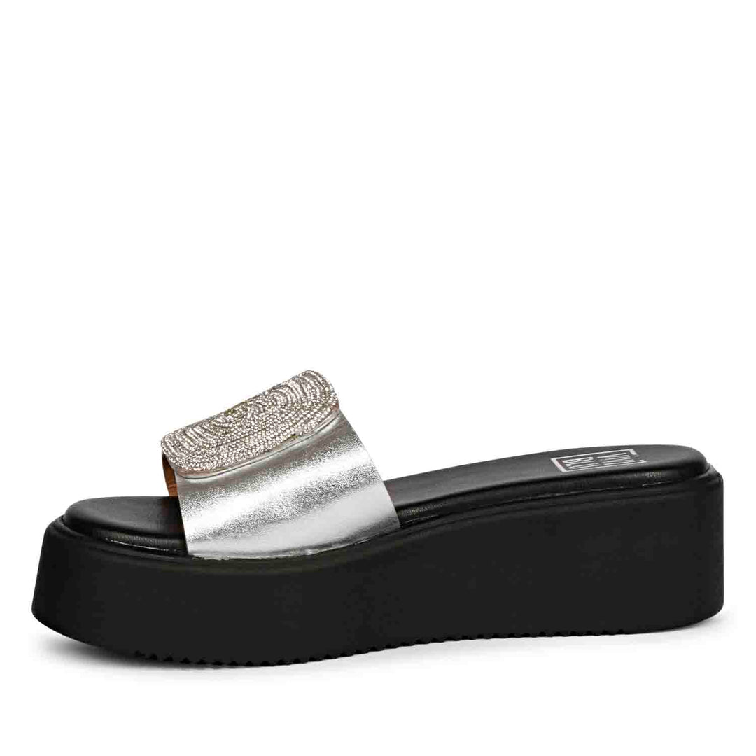 ViviBlu Silver Leather Platform Sandals