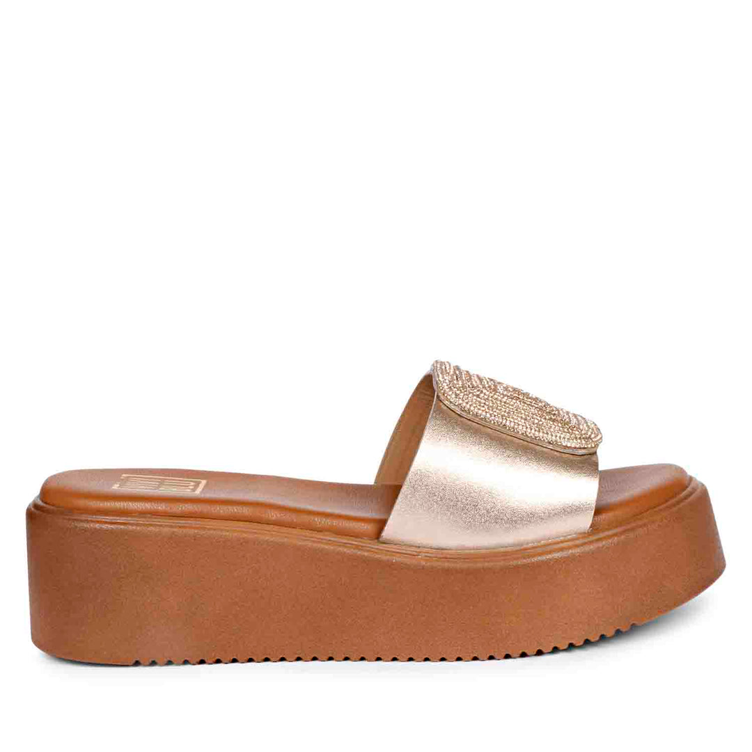 Freya Platin Leather Platform Sandals