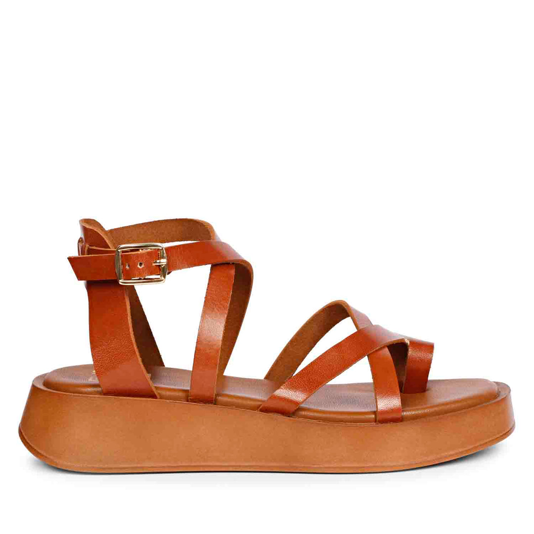 ViviBlu Tan Leather Platform Sandals