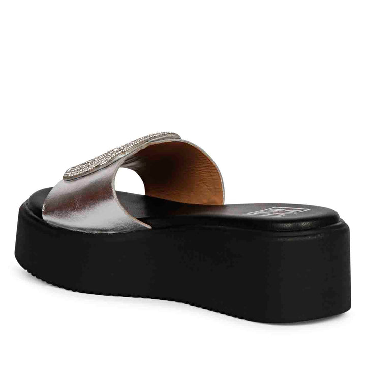 ViviBlu Silver Leather Platform Sandals
