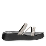 ViviBlu Black Leather Platform Sandals Embellished With Silver Straps