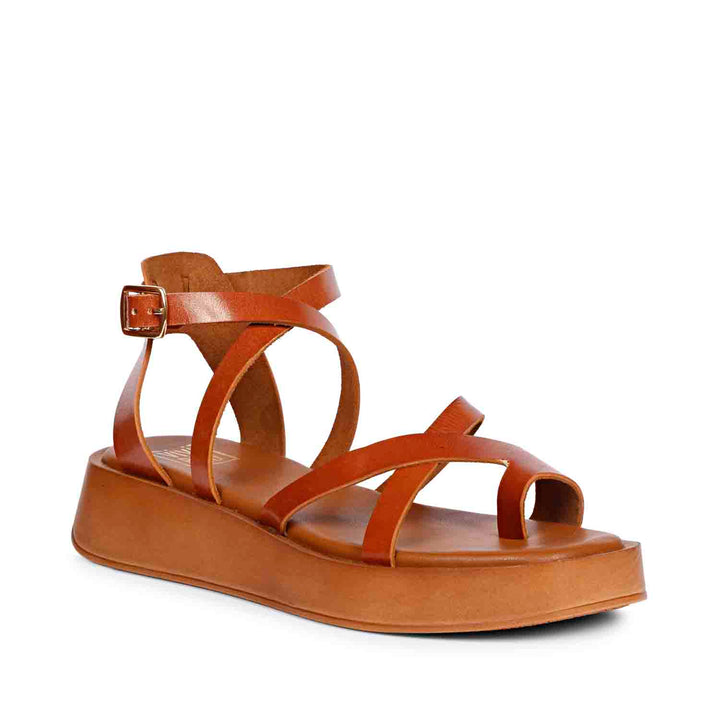ViviBlu Tan Leather Platform Sandals
