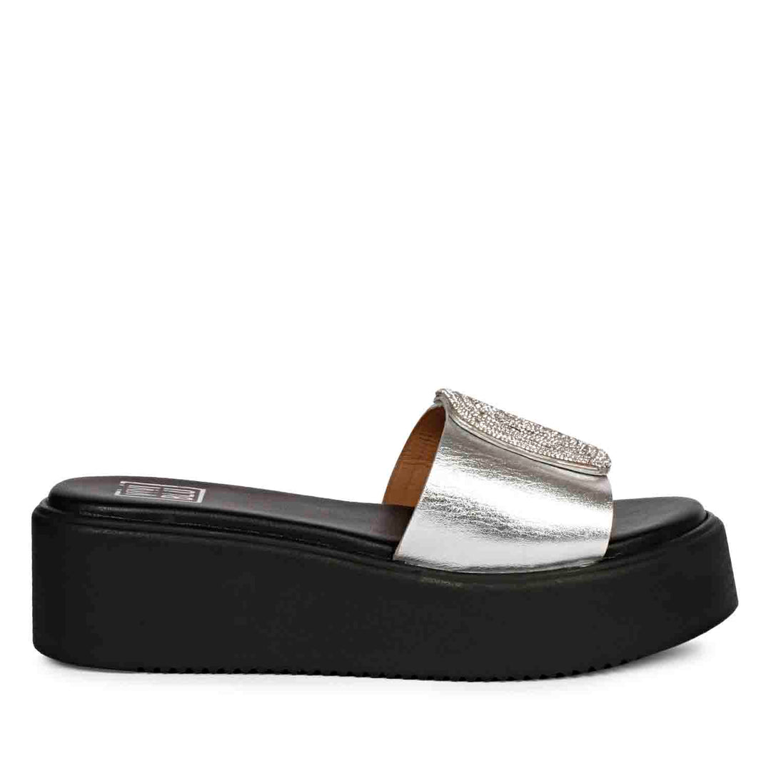 ViviBlu Silver Leather Platform Sandals