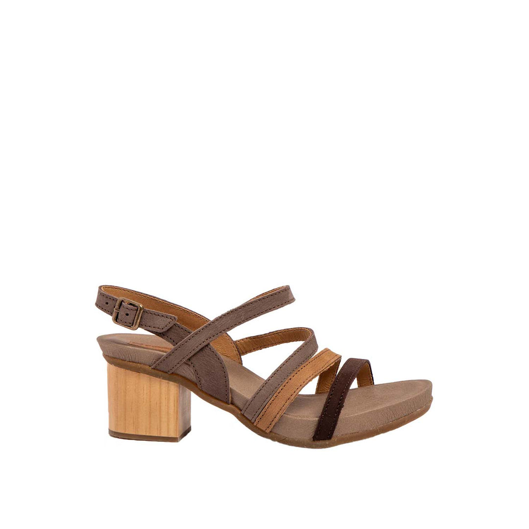 El Naturalista Multi Plume Embellished Leather Block Sandals with Buckle