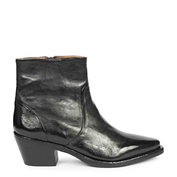 Saint Emelia Black Leather Washed Ankle Boot