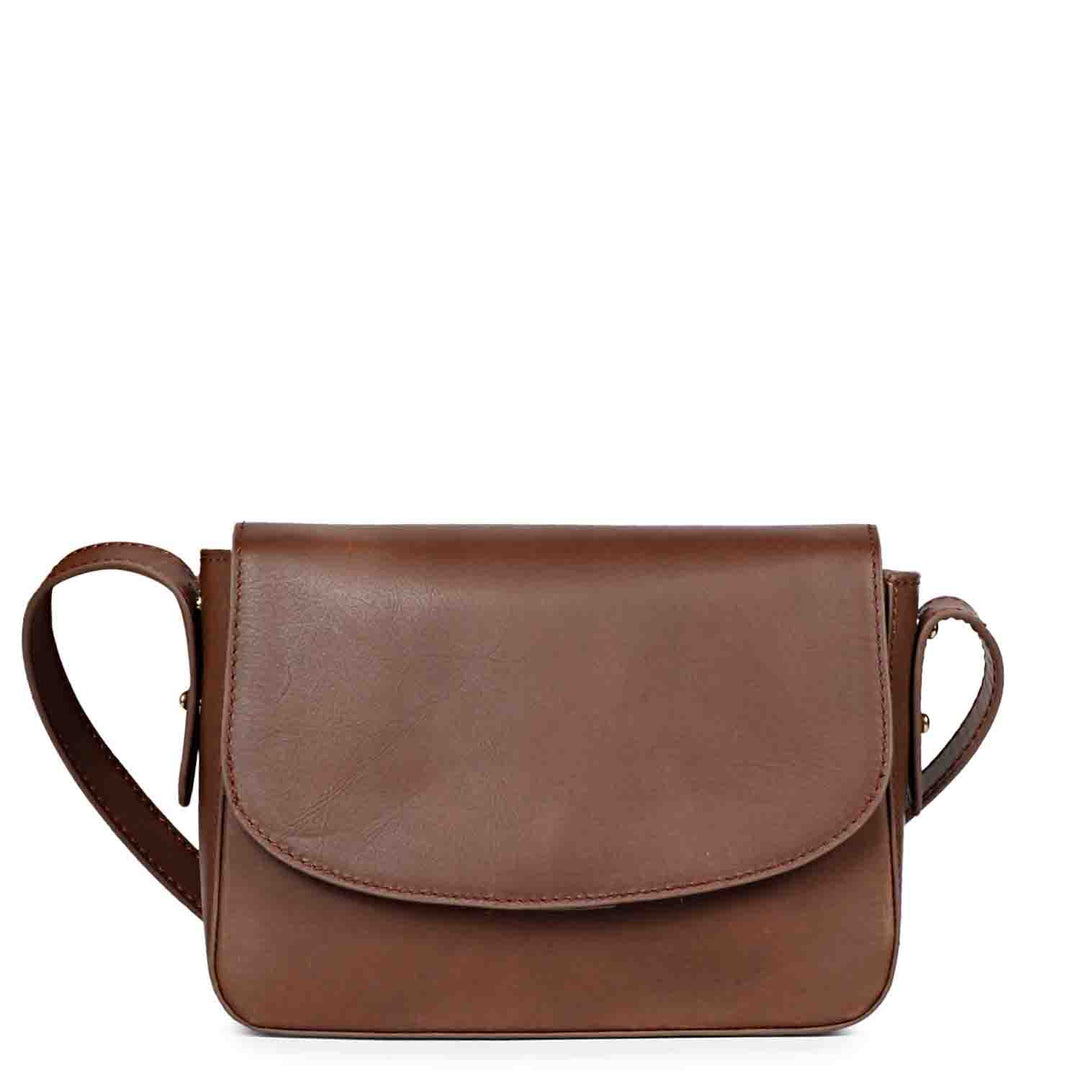Favore Brown Leather Structured Sling Bag