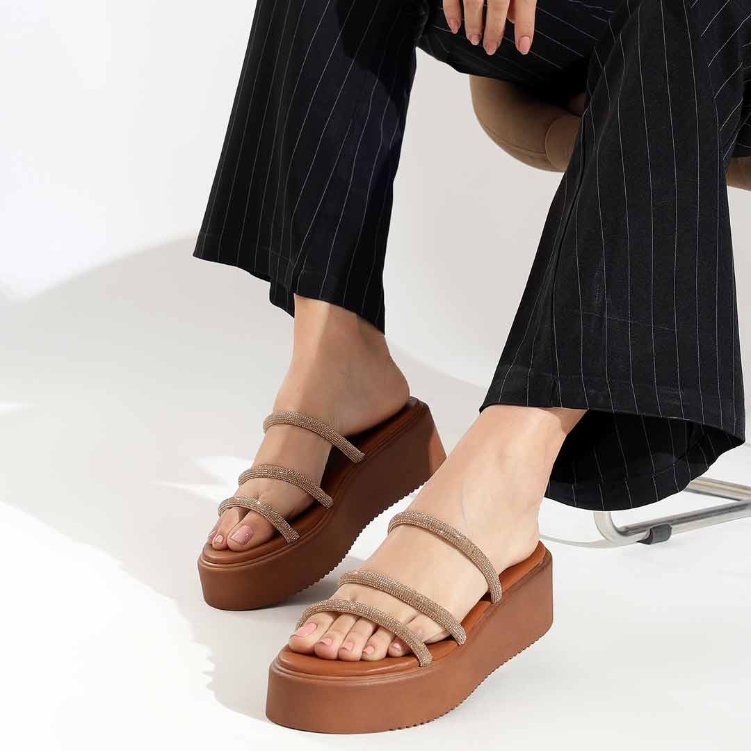 Cloe Crystal Cord Tan Platform Sandals